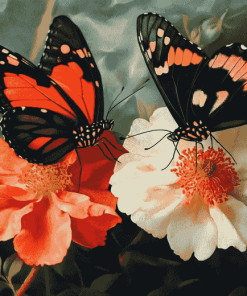 Orange Butterflies and Blossoms Diamond Painting