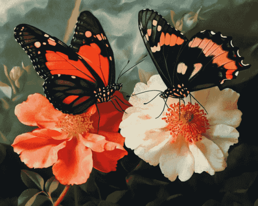 Orange Butterflies and Blossoms Diamond Painting