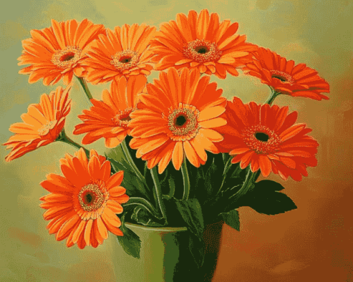 Orange Gerberas Blossoms Diamond Painting