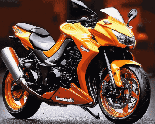 Orange Kawasaki Bike Diamond Painting