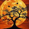 Orange Moon and Tree Silhouette Diamond Painting