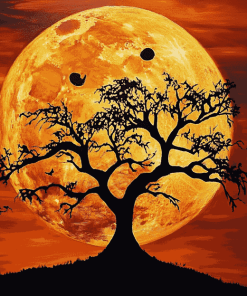 Orange Moon and Tree Silhouette Diamond Painting