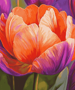 Orange Purple Tulip Blossoms Diamond Painting