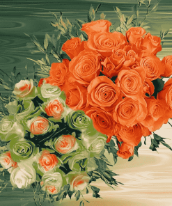 Orange and Green Rose Bouquets Diamond Painting