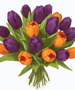 Orange and Purple Tulips Bouquet Diamond Painting