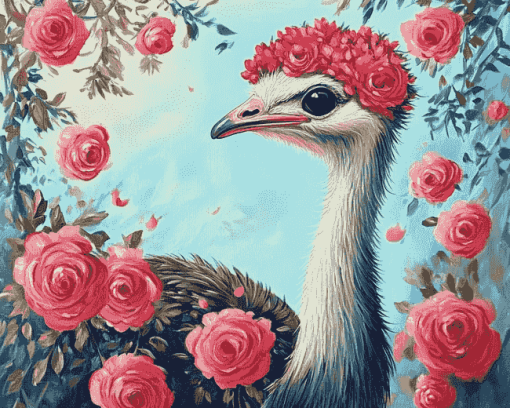 Ostrich and Flora Diamond Painting