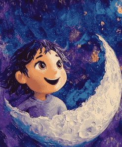 Over The Moon Cartoon Diamond Painting