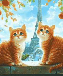 Parisian Orange Cats Diamond Painting