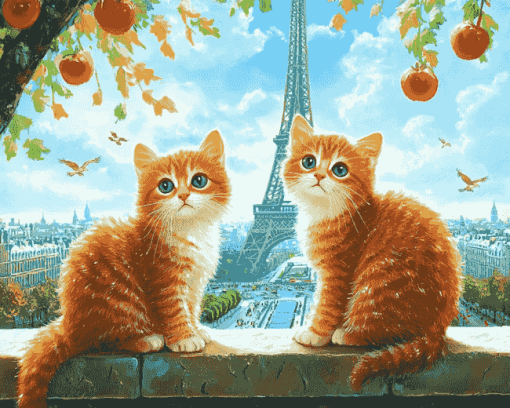 Parisian Orange Cats Diamond Painting