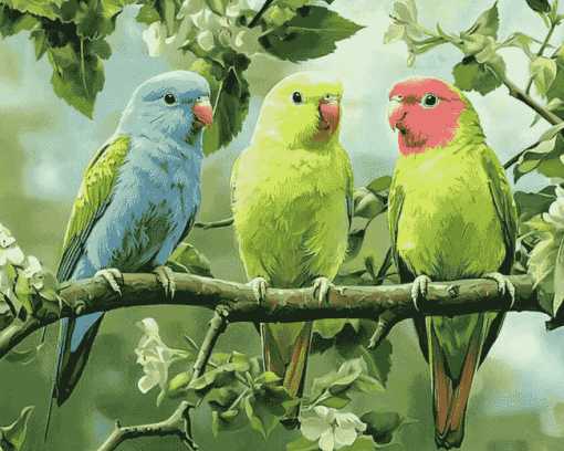 Parrotlet Birds on Tree Branch Diamond Painting