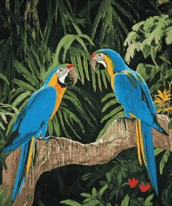 Parrots in Tropical Green Diamond Painting