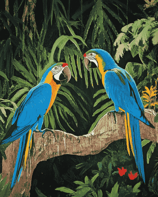 Parrots in Tropical Green Diamond Painting