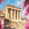 Parthenon Greece Flowers Diamond Painting