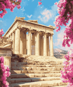 Parthenon Greece Flowers Diamond Painting