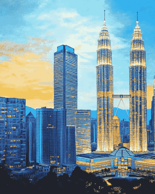 Petronas Twin Towers Cityscape Diamond Painting