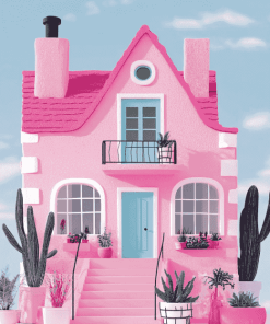 Pink Animated House Diamond Painting