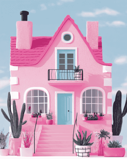 Pink Animated House Diamond Painting