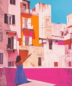 Pink Building Travel Adventure Diamond Painting