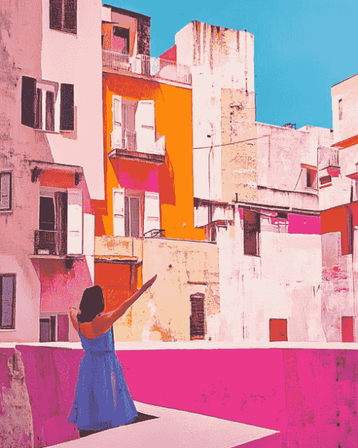 Pink Building Travel Adventure Diamond Painting