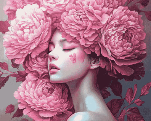 Pink Floral Fantasy Lady Diamond Painting