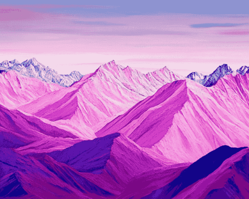 Pink Mountain Landscapes Diamond Painting