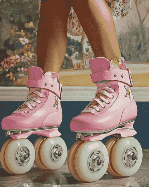 Pink Rollerblades Women Diamond Painting