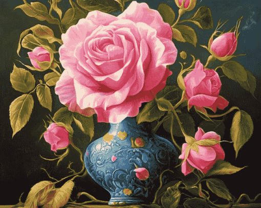 Pink Rose Blossoms Diamond Painting