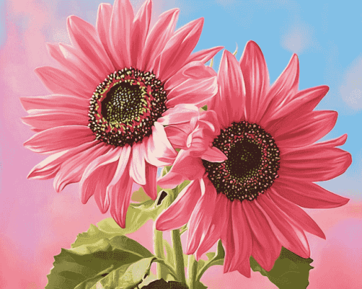 Pink Sunflowers and Blossoms Diamond Painting