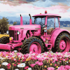 Pink Tractor in Flower Field Diamond Painting