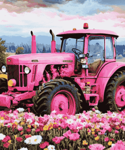 Pink Tractor in Flower Field Diamond Painting