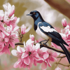 Pink Tree with Australian Magpies Diamond Painting