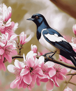 Pink Tree with Australian Magpies Diamond Painting