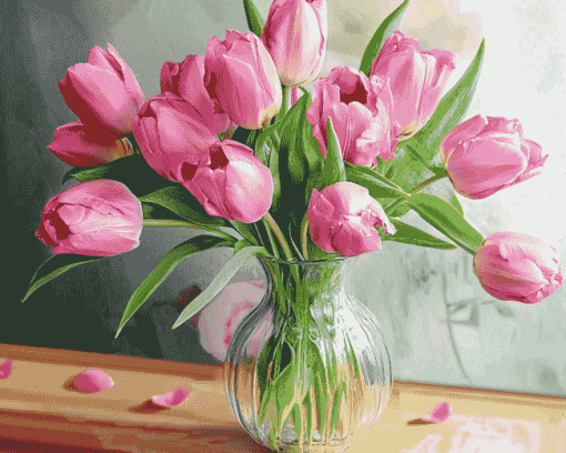 Pink Tulip Blossoms Diamond Painting