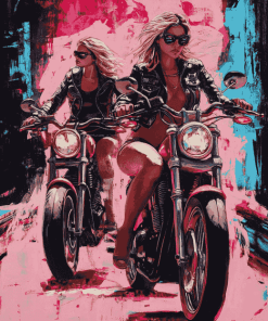 Pink Women Bikers Diamond Painting