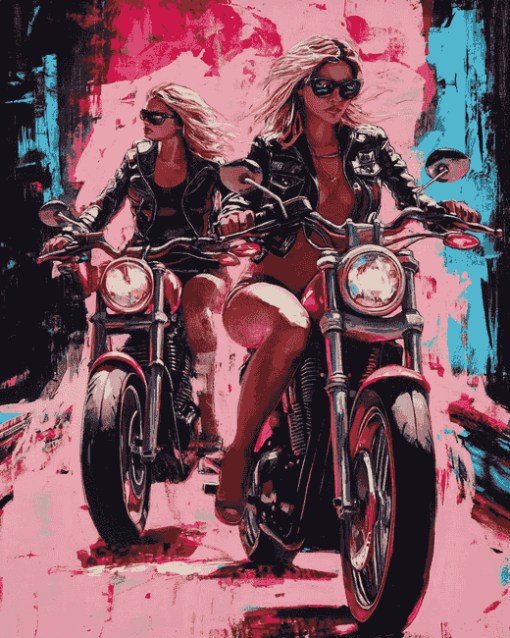 Pink Women Bikers Diamond Painting