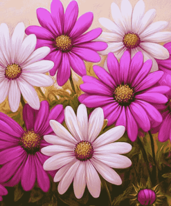 Pink and Purple Daisy Blossoms Diamond Painting