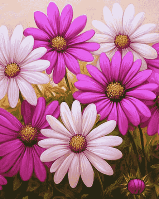 Pink and Purple Daisy Blossoms Diamond Painting