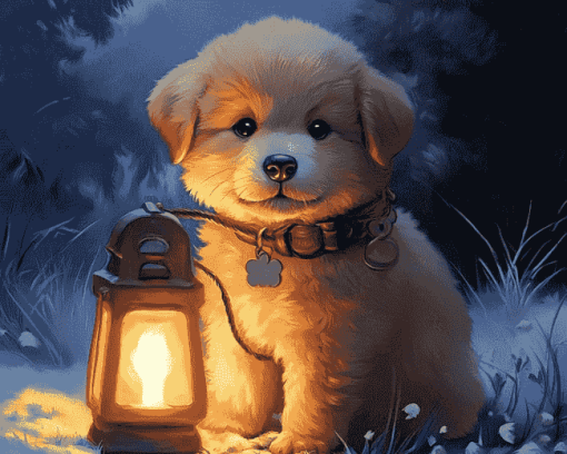 Playful Puppy Lantern Diamond Painting