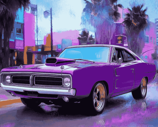 Plum Crazy Plymouth Roadrunner Diamond Painting