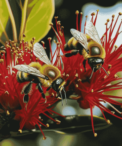 Pohutukawa Blossom with Bees Diamond Painting