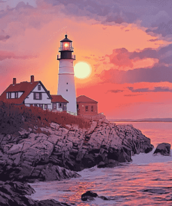 Portland Lighthouse Sunset Diamond Painting