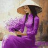 Purple Ao Dai Vietnamese Girl Diamond Painting