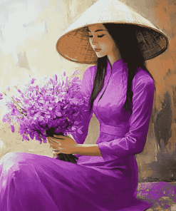 Purple Ao Dai Vietnamese Girl Diamond Painting