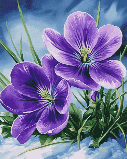 Purple Blossoms in Snow Diamond Painting