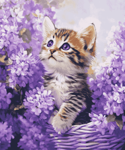 Purple Cat with Flowers Diamond Painting