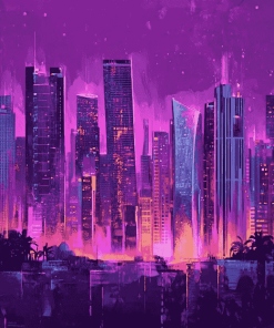 Purple City Skyline Diamond Painting