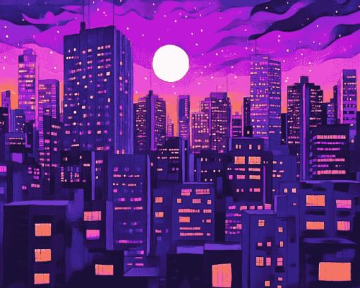 Purple Cityscape Diamond Painting