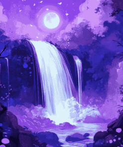 Purple Moonlight Waterfalls Diamond Painting