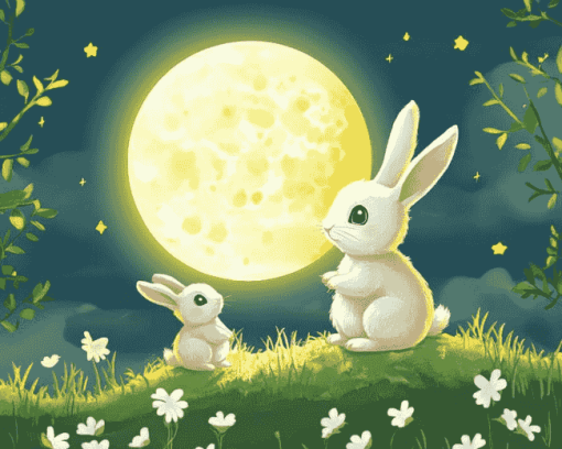 Rabbit and Moon Diamond Painting