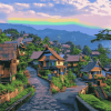 Rainbow Village Indonesia Scenic Diamond Painting